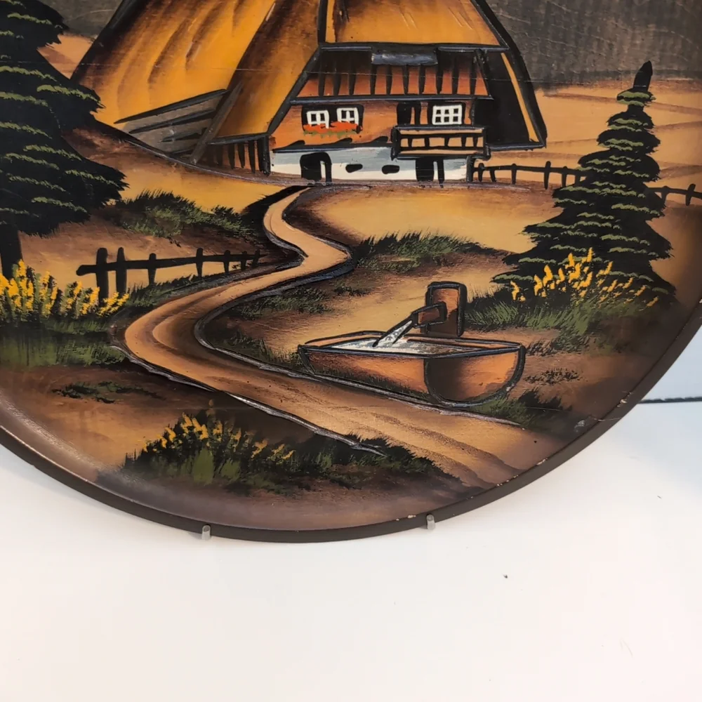 Vintage Decorative Wooden Hand Carved And‎ Painted German Plate Black Forest
